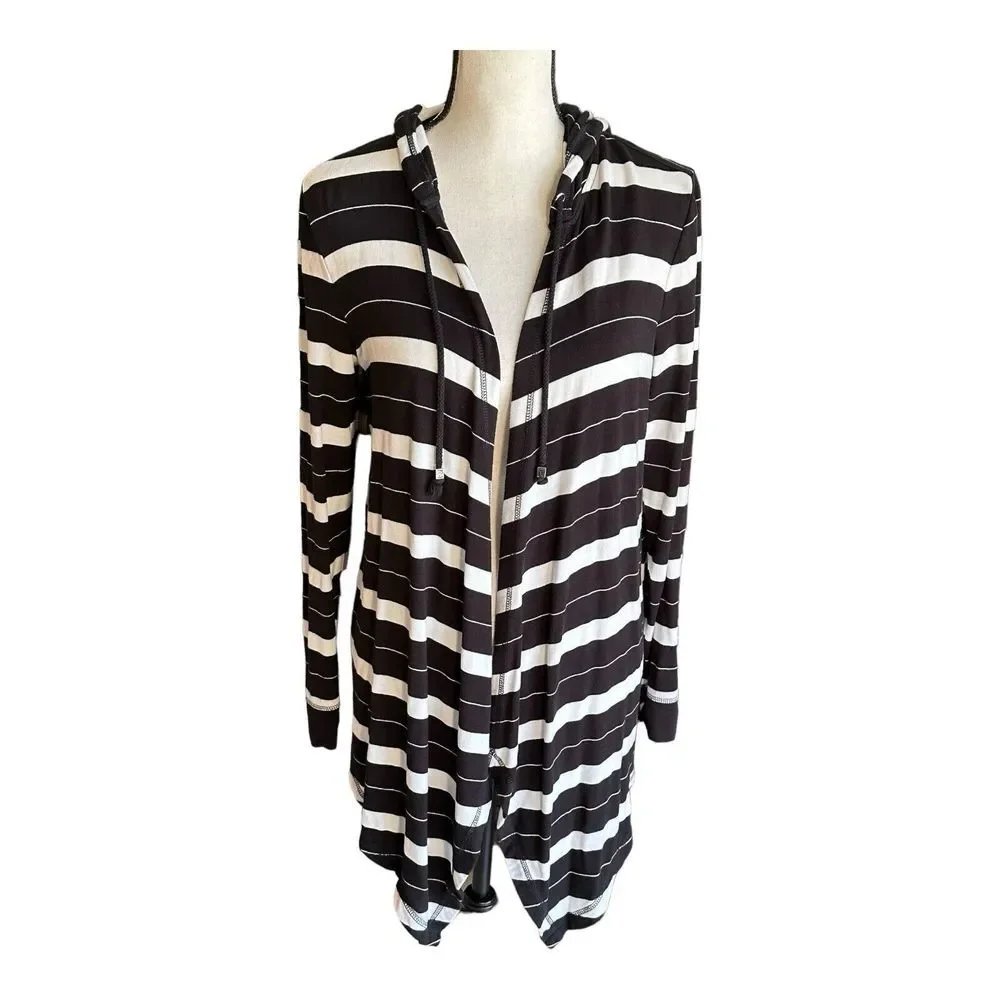 Michael Kors Womens‎ long sleeve hood cardigan black white Small viscose stretch